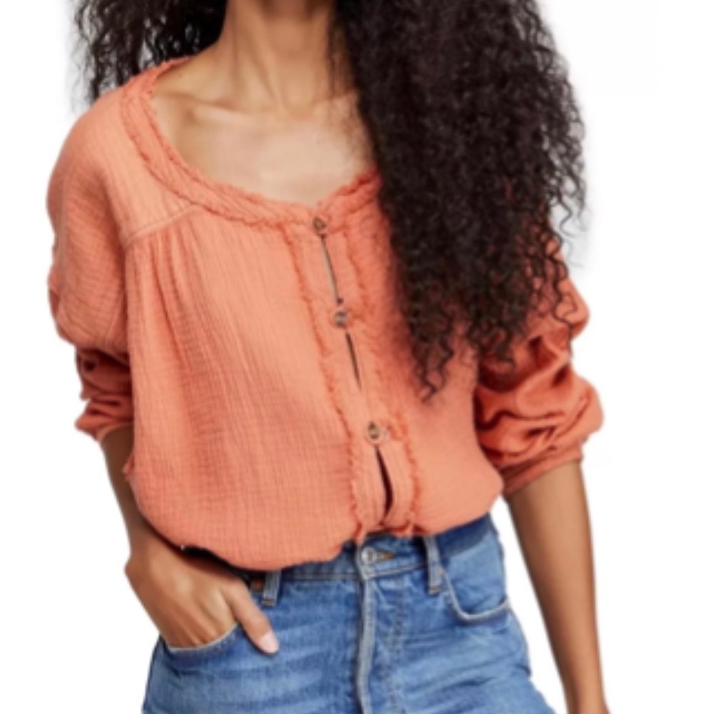 We The Free Perpetual Sunset Orange Button Down